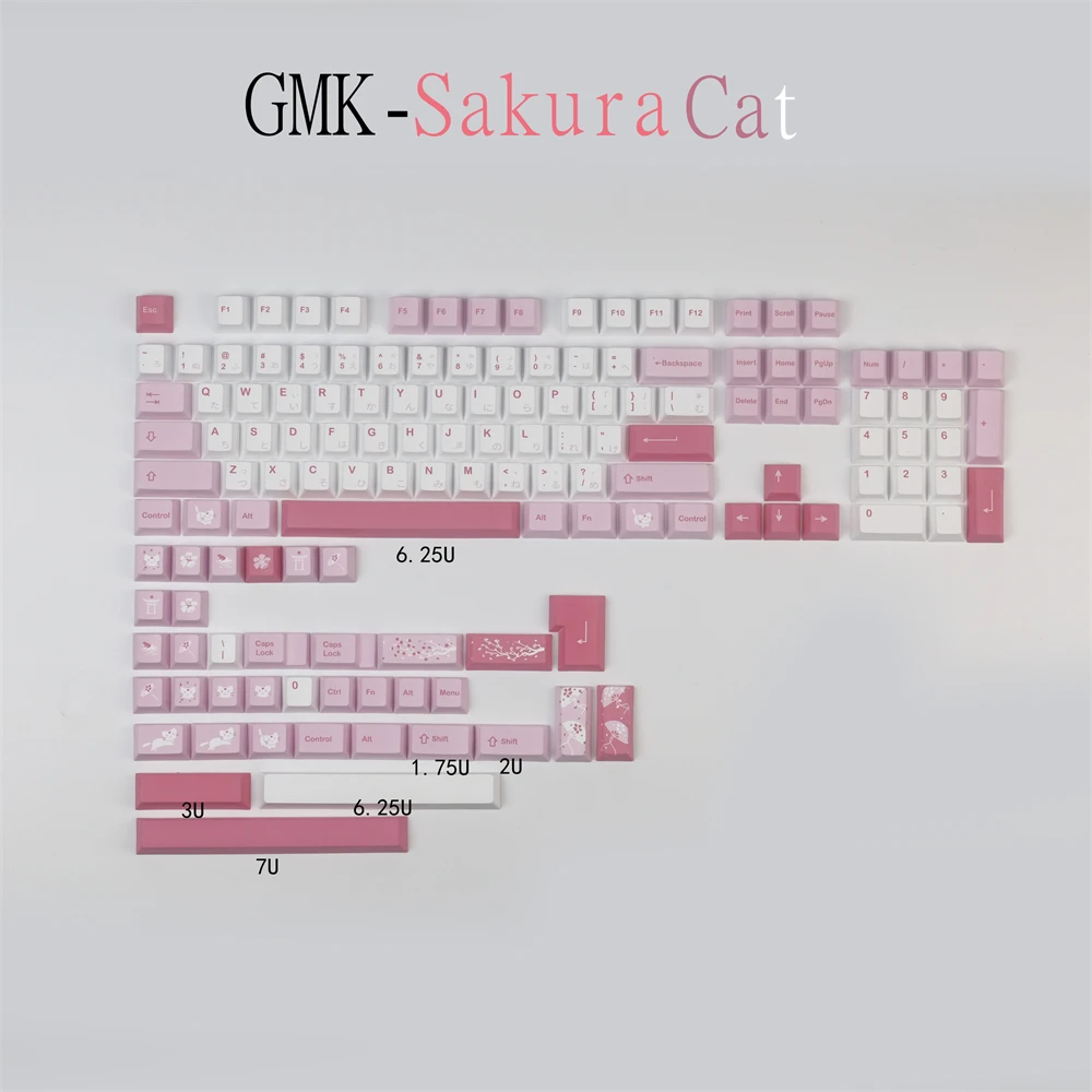 

Mechanische Tastatur Tastenkappen GMK Sakura Katze 140 Schlüssel Kirsche PBT FARBSTOFF-Sublimation Keycap Mit 1,25 U 1,75 U 2U