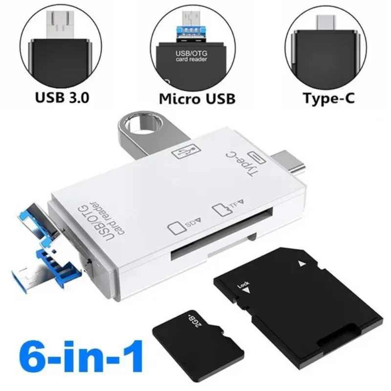 6 In 1 OTG Card Reader USB 3.0 Type C to SD Micro TF Memory Card Readers Adapter for Laptop Flash Drive Mobile Phone Accessories