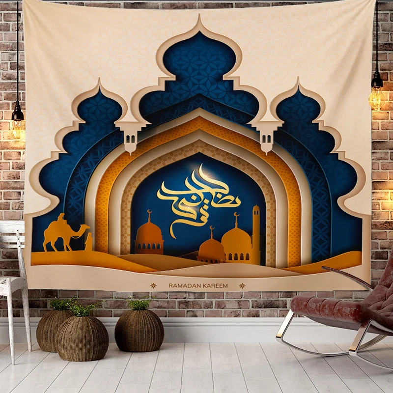 

Ramadan Tapestry Wall Hanging Fasting Lights Tapestry for Muslim Festival Decoration Mosque Wall Blanket Carpet Room Home Decor