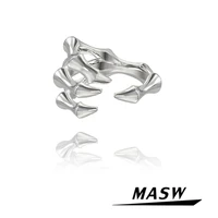 masw original design geometric metal ring fashion jewelry personality claw shape thick silver plated finger ring for women