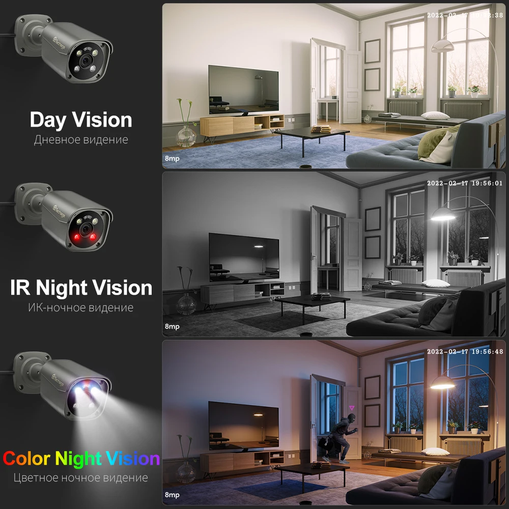 Система видеонаблюдения Techage 4K Ultra HD 8 Мп NVR с двухсторонним аудио и функцией