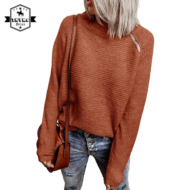 Casual O-Neck Zipper Pullover Autumn Winter Knitted Sweater Women Long Sleeve Fashion Jumper Solid Lady Cotton Sweater Knitwears