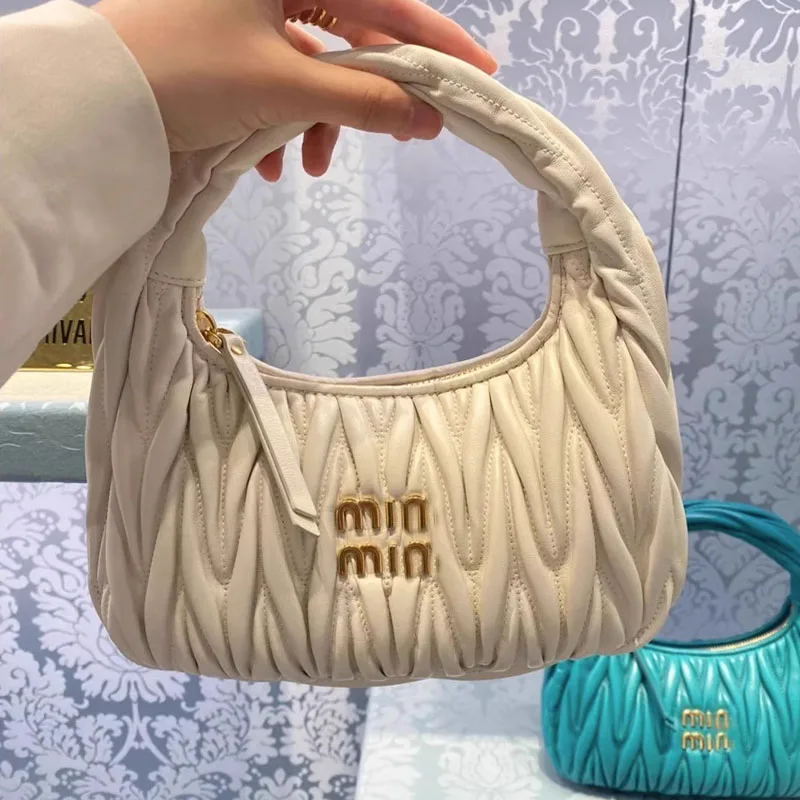 

Miu Pleated Small Bag for Women Pleated Cloud Soft Designer Underarm Bags Cute Girl Purses Ladies Top Handle Tote Bag Handbags