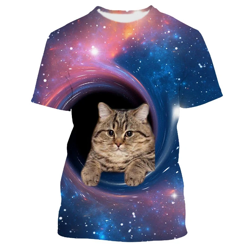 

Jumeast Starry Sky Cat Graphic T Shirts For Men 3D Printed Casual Loose Plus Size Animal Youth T-shirts Kawaii Clothes T-shirty