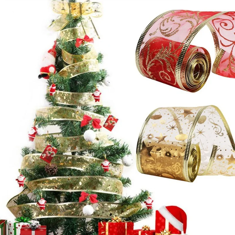 

2M/roll Christmas Print Ribbon Christmas Tree Ornament Ribbon DIY Handmade Biscuit Gift Wrapping String Bow Christmas Decoration