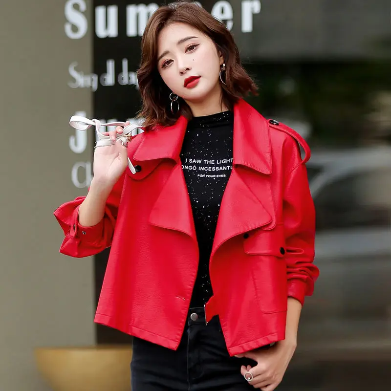 2021 spring and autumn women's simulation leather jacket new fashion leather bomber jacket ladies sheepskin jacket