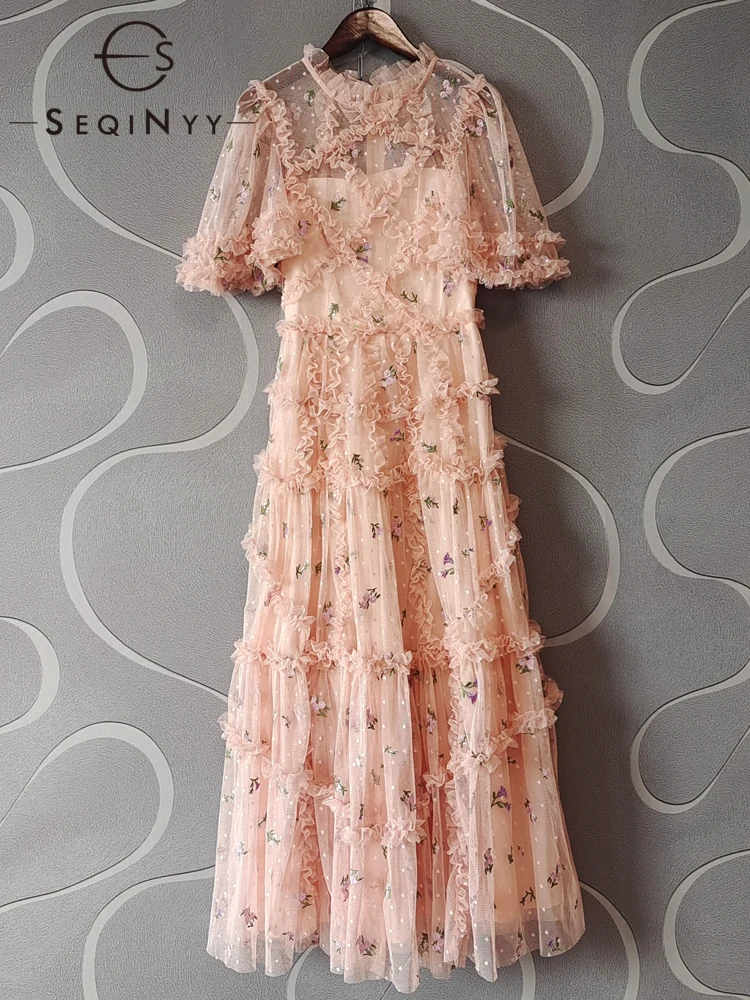 

Женское вечернее платье-миди SEQINYY, элегантное модельное платье с цветочной вышивкой в виде съедобных деревьев, новинка весны-лета