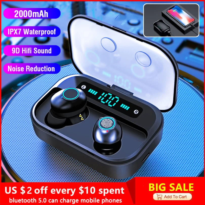 

Bluetooth 5.0 Earphones Wireless Headphone Hifi Sound Stereo Headsets Dual Dynamic Driver Waterproof Earbuds touch
