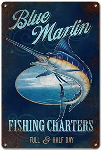 Репродукция TYmall Blue Marlins металлическая жестяная вывеска для рыбалки настенный