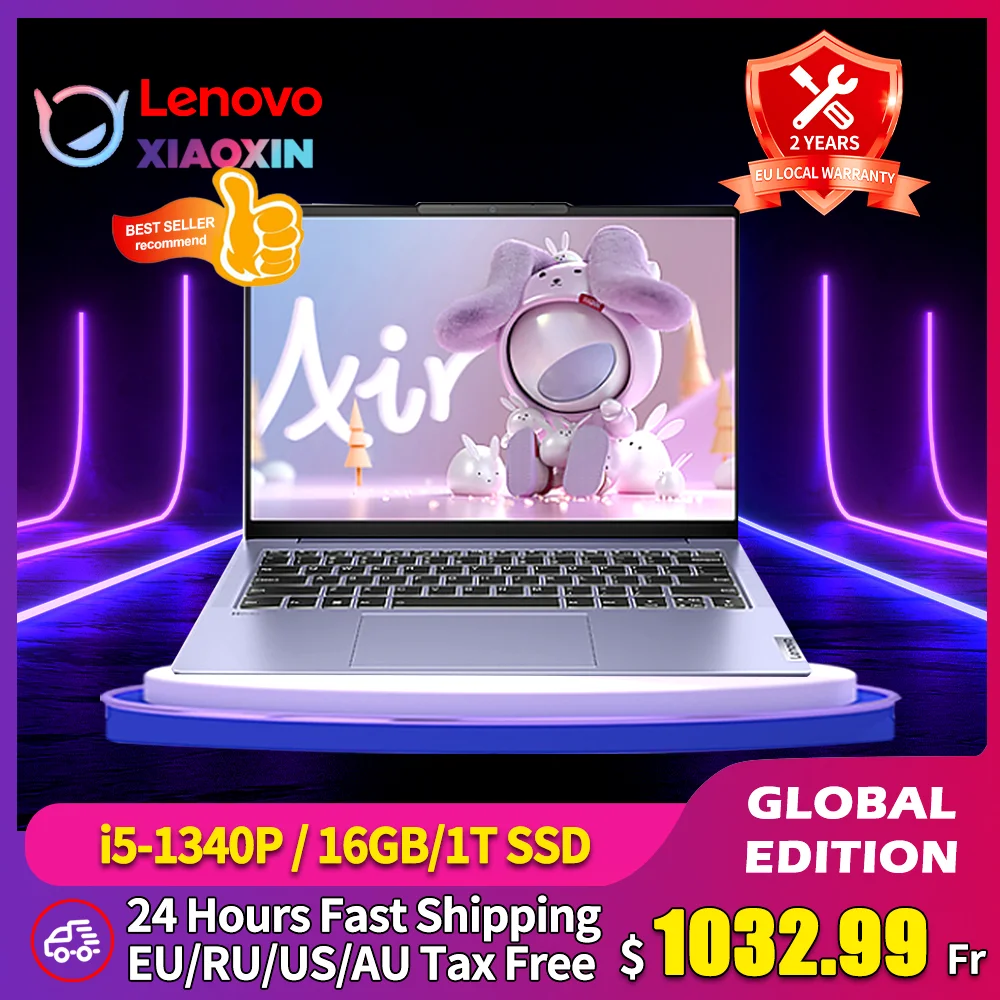 

New Lenovo Laptop Xiaoxin Air14 2023 13th Intel i5-1340P 16GB RAM 1TB/2TB SSD 14-Inch 100%sRGB 120Hz IPS 400Nits Screen Notebook