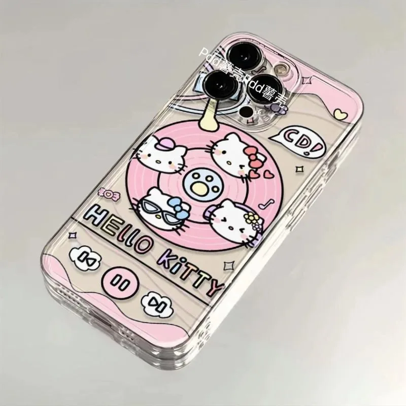 

Kawaii Sanrio Anime Hello Kitty TPU Phone Case Cute Cartoon IPhone15 CD Lovely Transparent Graffiti All-inclusiveI for Girls