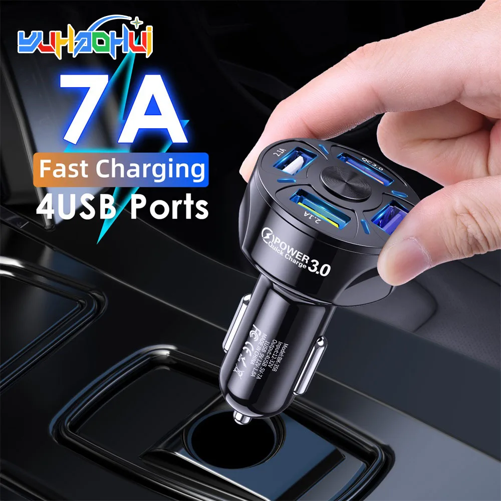 

QC3.0USB Fast Charge Car Charger 3-4 Port 7A Mini Fast Charging For iPhone 11 Xiaomi Huawei Mobile Phone Charger Adapter in Car