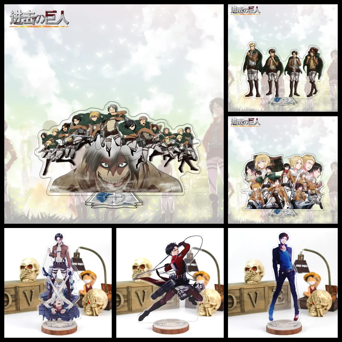 Figuras de acción de Attack on Titan, Eren Jaeger, Mikasa Ackerman, Levi Ackerman, soporte acrílico, modelo de juguete, Anime, colección de Fans