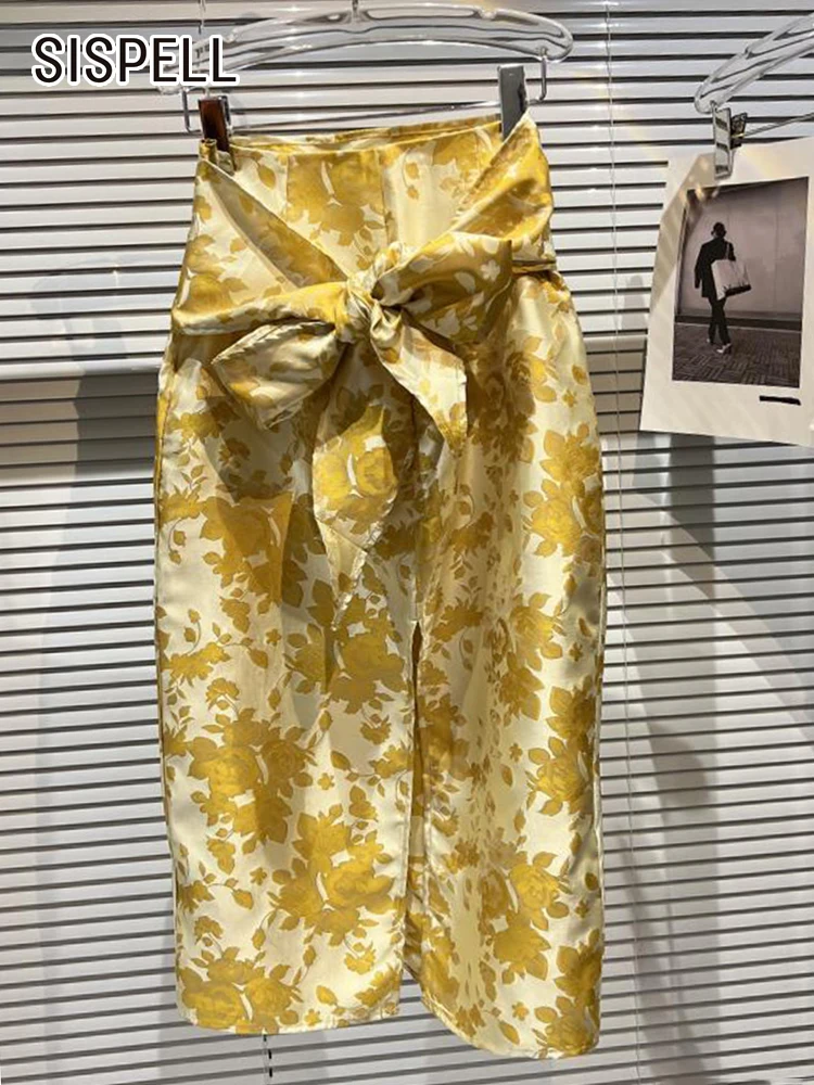 

Женская юбка с цветочным принтом SISPELL, разноцветная облегающая юбка с высокой талией и разрезом, в стиле пэчворк