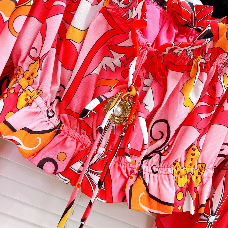 [ZOCI] Пляжный курорт с цветочным принтом на одно плечо короткий топ объемными