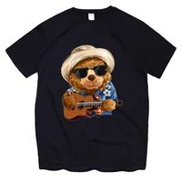 funny guitar bear pattern print womens t shirt fashion cartoon harajuku female casual tshirt summer short sleeve unisex top tee