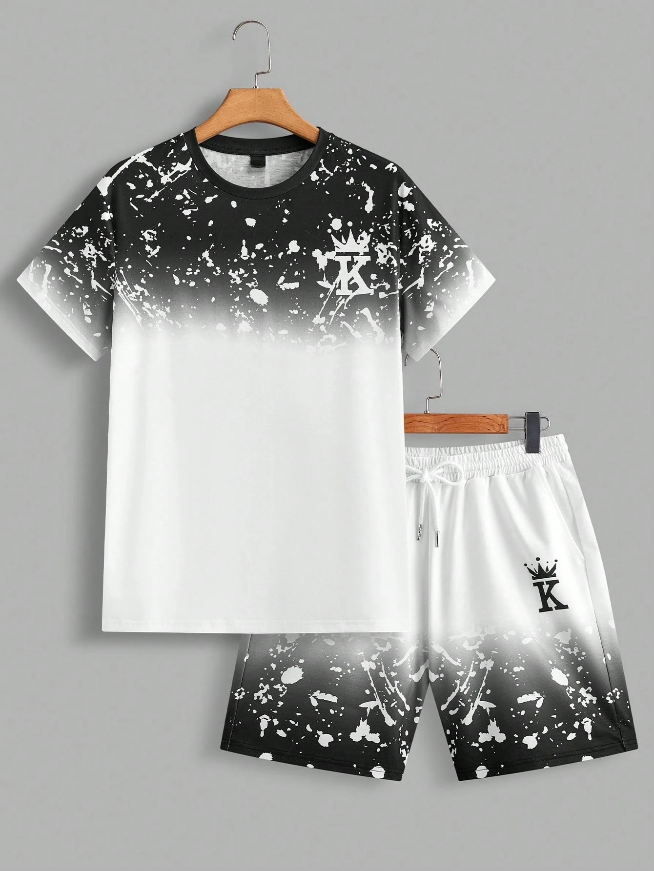 Модная популярная черно-белая мужская повседневная футболка с короткими