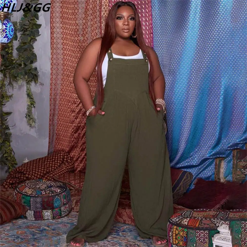 HLJ&GG Causal Loose Solid Color Overalls Women Summer Version Straight Bib Pants Female With Pocket One Piece Jumpsuits 2022 New