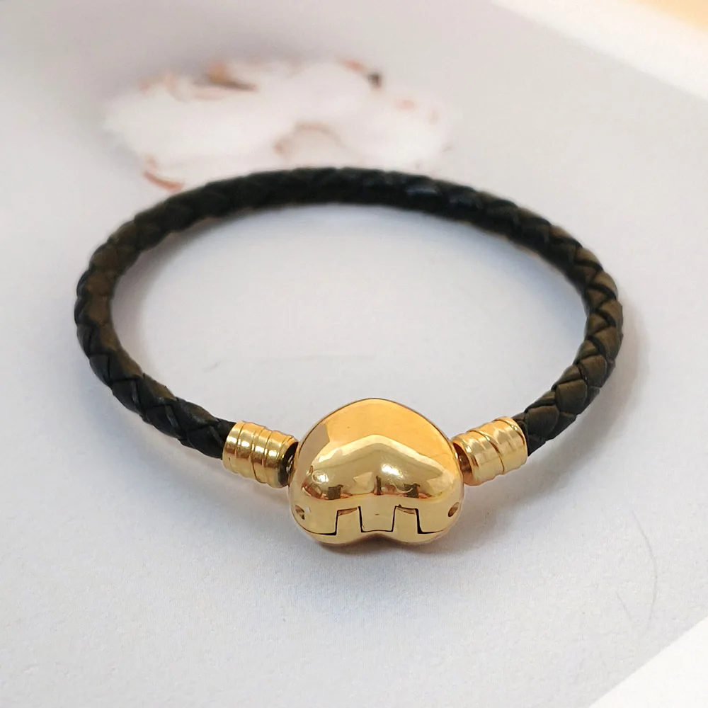 Pandoraer оригинальный кожаный Змеиный Браслет-Цепочка позолоченный безопасный