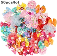 50pcslot pet dog bow hair accessories pets bowknot headdress grooming for puppy colorful bows with rubber bands cat headwear