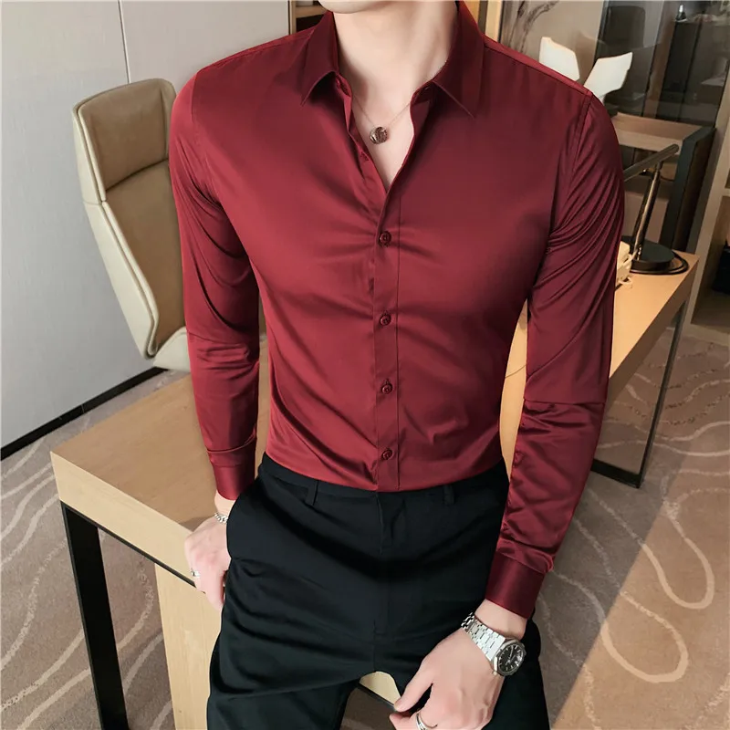 

Men Dress Shirts Long Sleeve Solid Basic Slim Fit Korean Clothes Business Casual Color Blouses Mens Formal Work Wedding Clothing