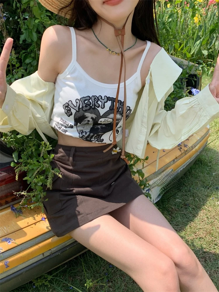 Топ на бретелях годоiscyn Y2k летние розовые укороченные топы без рукавов одежда для