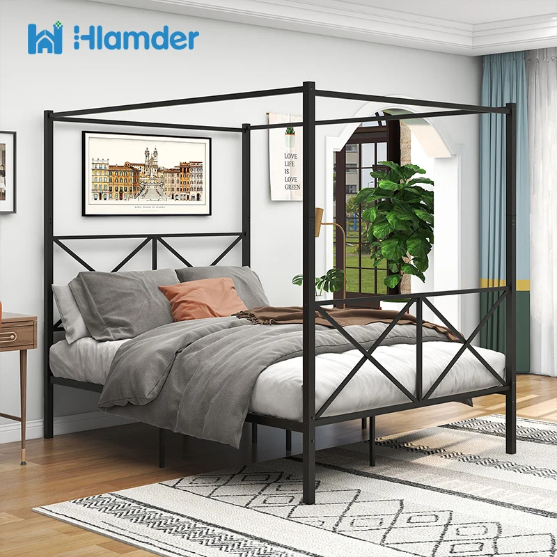 Bed Frame, Platform Bed Frame Queen With X Shaped Black ,int