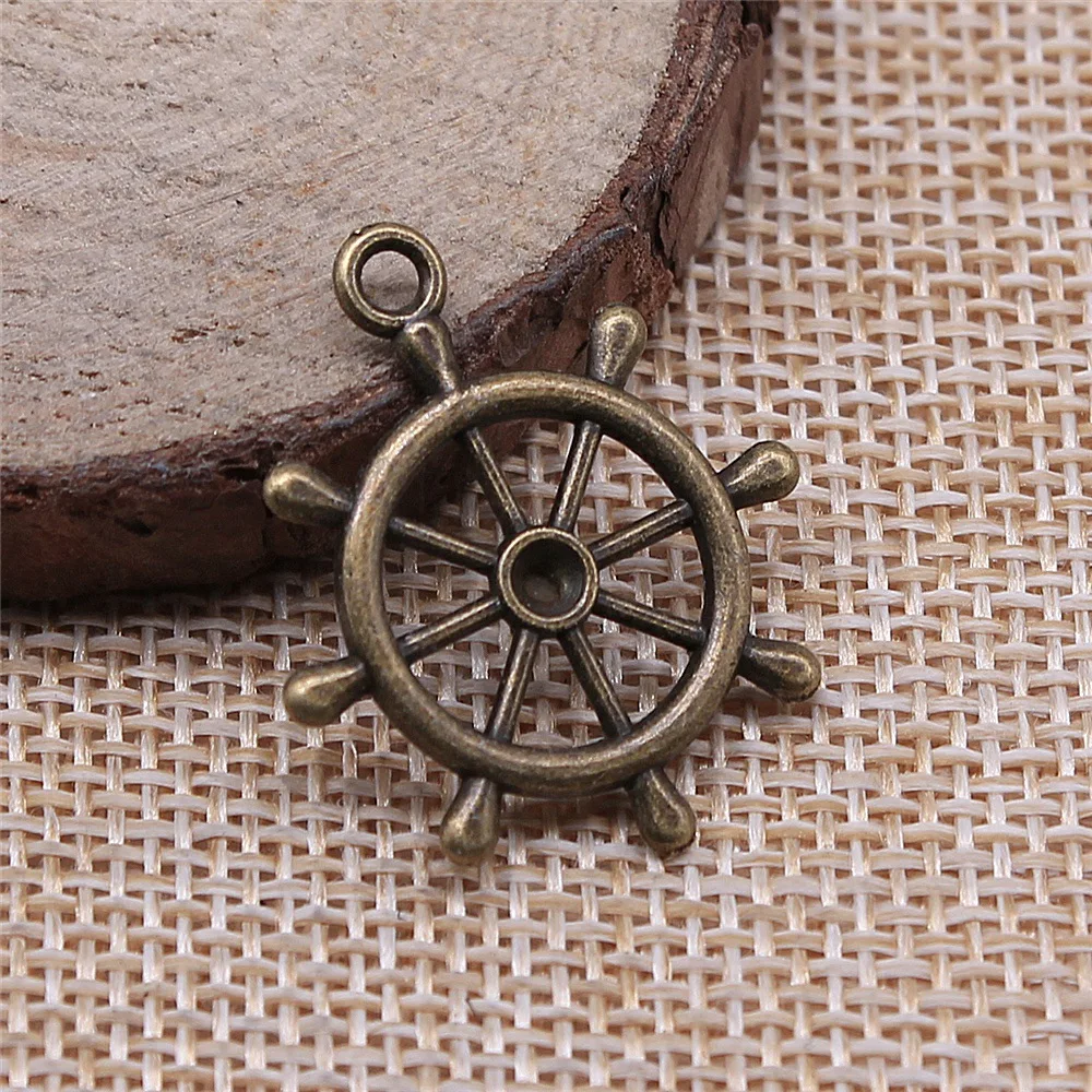 10Pcs 28x24mm Antique Silver Color Rudder Charms Pendant Designer Charms for Jewelry Making DIY Jewelry Accessories