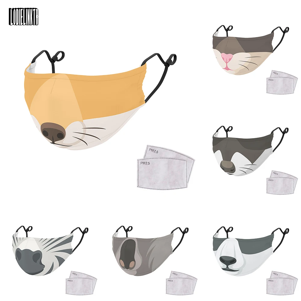 

Cute Cartoon Animal Mask 3D Printing Reusable PM2.5 Filters Men Women Cotton Protection Dustproof Windproof Mouth Mask Cospaly