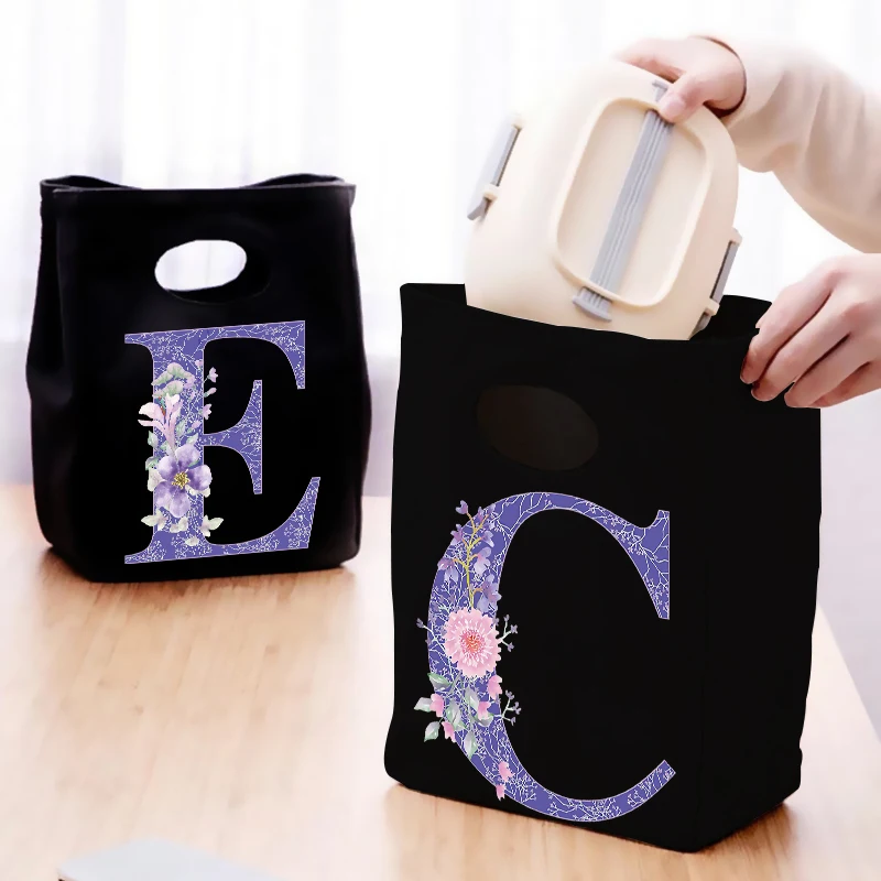 

Personality Letters Print Thermal Insulated Lunch Bag Canvas HandBag Reusable Office Picnic School Food Storage Pouch Tote Gift