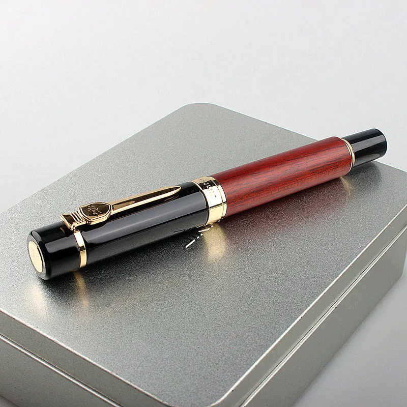 

New Jinhao Rosewood Fountain Pen Gift BAG Set Full silver Clip Medium Nib Ink Pen Office Exquisite Writing Pen Business Gift