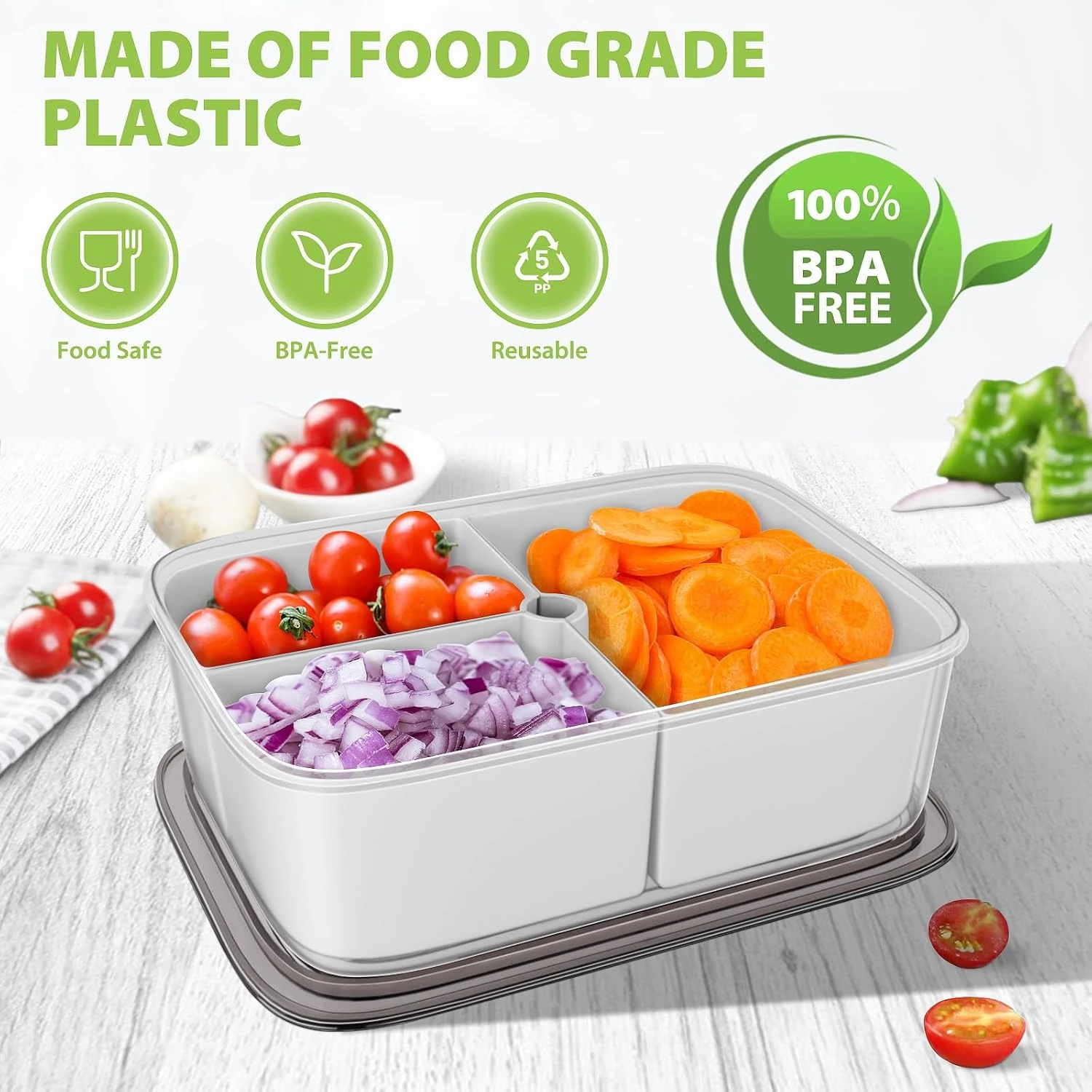 ® Veggie Tray with Lid Divided Serving Container Removable Compartments for Food of Fruits/Vegetables/Snacks DISH