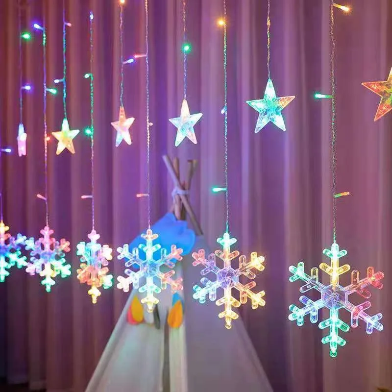 

Snowflake LED Garland Curtain Lights Christmas Ornaments Fairy Lights Christmas Decorations for Home 2023 New Year Festival Lamp