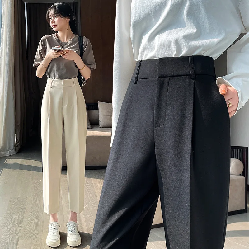 

Real Shot Spot 2023 Spring and Summer Suit Pants Harem Pants High Waist Straight Narrow Version Cigarette Pants Cropped Casual P