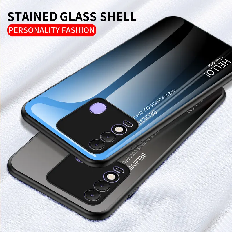 gradient color phone case for spark 8 7 7pro 6 6 go glass shell for infinix note 10pro with tempered glass back and soft tpu ed free global shipping