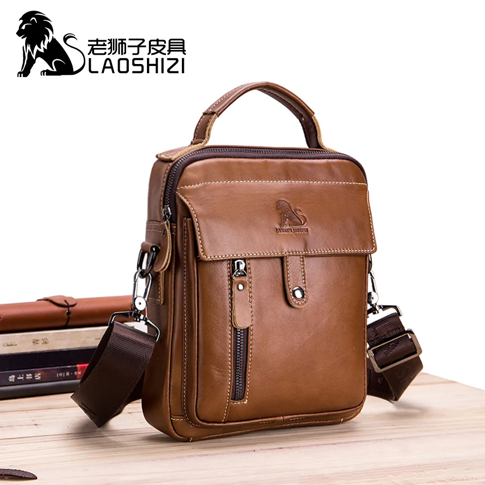 

LAOSHIZI LUOSEN cowhide men's one shoulder bag fashion one shoulder vertical square bag top layer cowhide bag