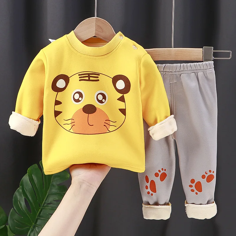 

2022 Winter Children's Thermal Underwear Set Boys and Girls Autumn Pants Plus Velvet Age Range Sleeve Style Sleeve Length(cm)