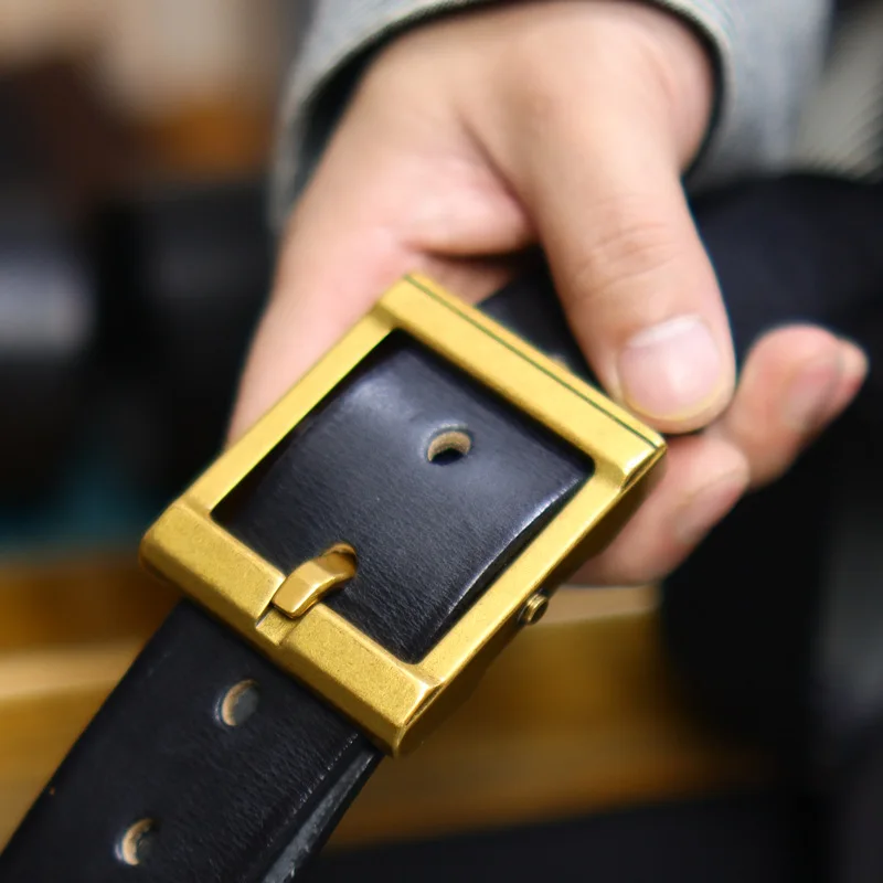 New Men's Retro Cowhide Leather Belt Solid Copper Pin Buckles Men's Metal Luxury Belt Designer Jeans Wide Waist Belt