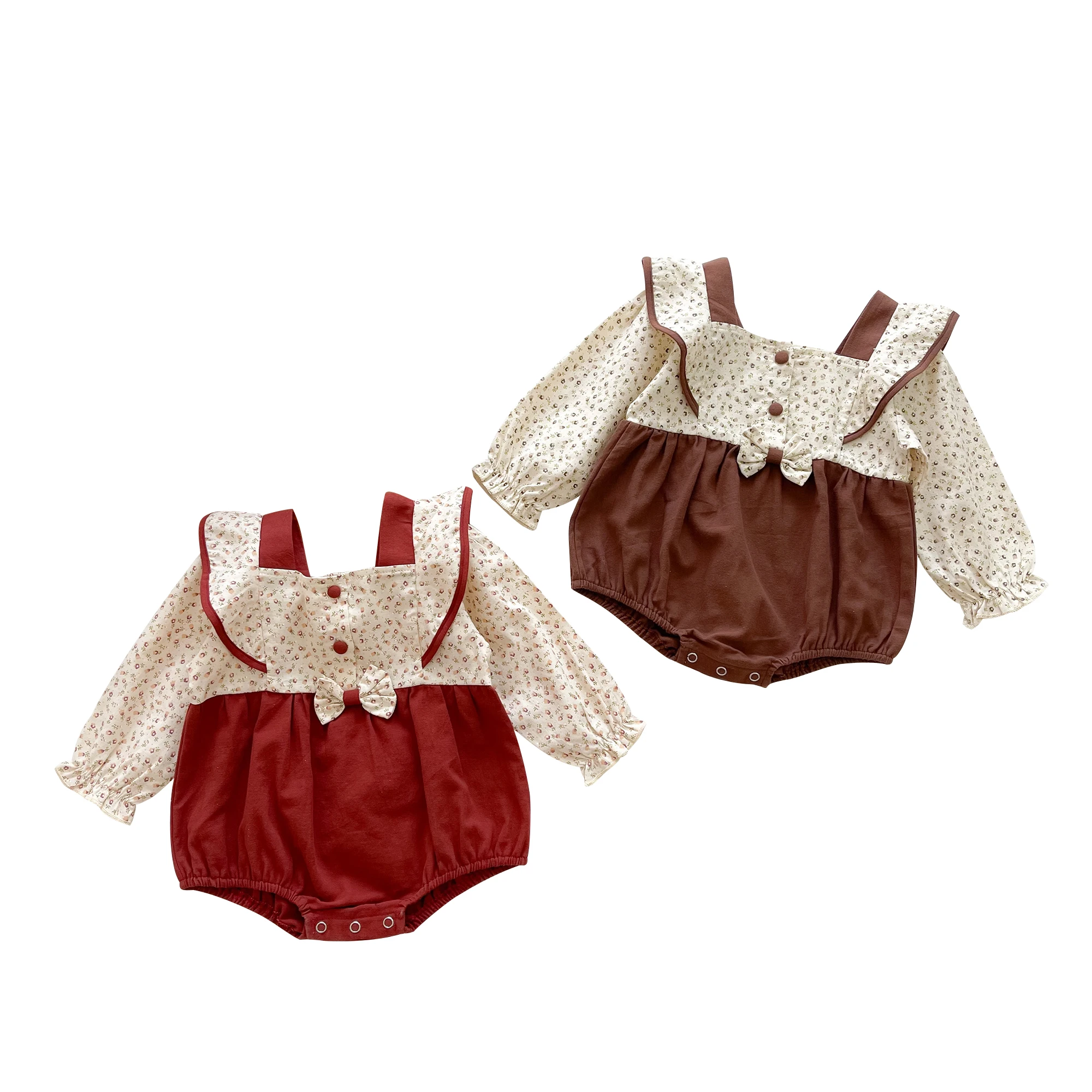 

0-2 Years Babany bebe Baby Girls Contrasting Colors Long Sleeve Floral Lace Clothing Romper Newborn Cotton Girl Bodysuit Costume