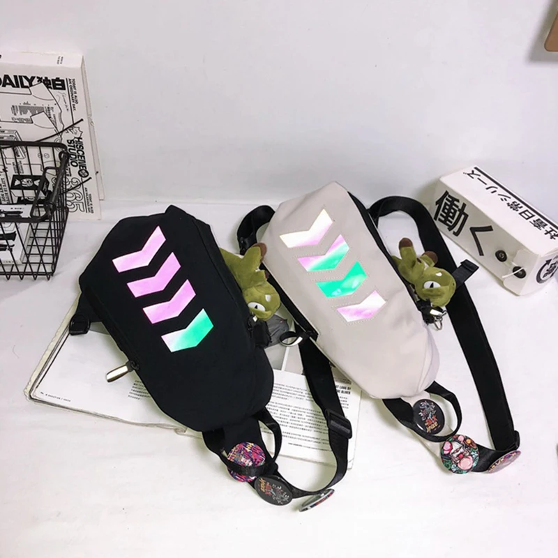 Unisex Reflective Strip Sling Backpack Girls Fashion White Cross Body Purse Mens Black One Shoulder Back Pack Chest Bag for Boys