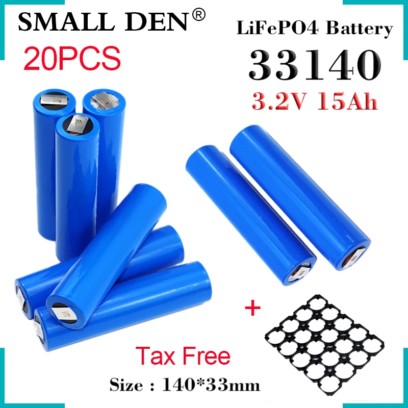 

New 20PCS 3.2V 15Ah 33140 Lifepo4 Rechargeable Battery Diy 12V 4S 24V 36V Electric Bicycle Scooter Motorcycle Tools With Bracket