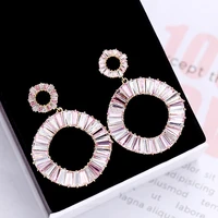 glittering gold color white pink baguette cubic zirconia women luxury big round circle wedding earrings brides jewelry gift
