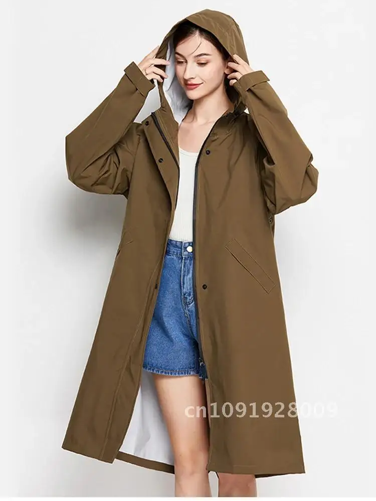 Длинная куртка с капюшоном для женщин от дождя водонепроницаемая ветровка