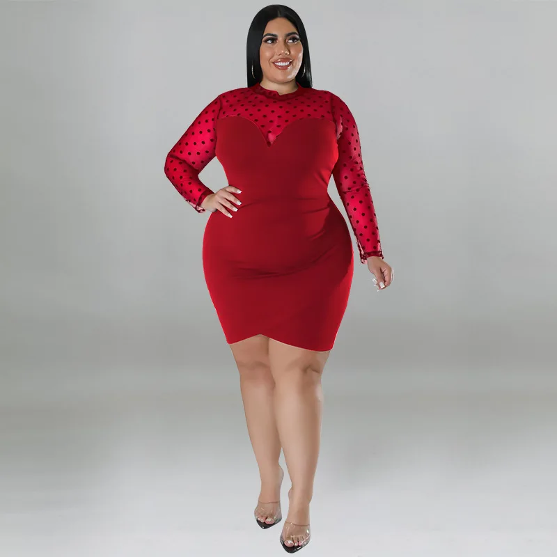 Plus Size Dresses Long Sleeve O-Neck Sheath Above Knee Mini Full All Season Solid Stand Party Dresses Evening Dresses Slim