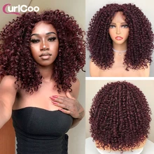 CurlyCoo Synthetic Curly Lace Front Wigs For Black Women Short Kinky Curly Bob Wig Ombre Natural Water Wave Cosplay Wig