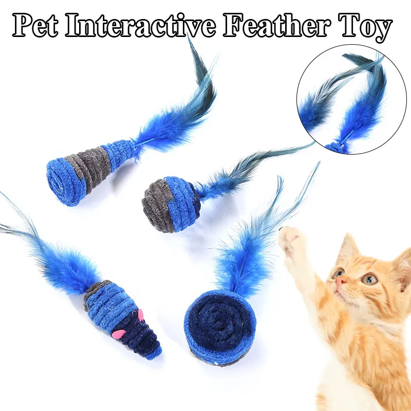 Pet Cat Toys Throwing Toys Feather Blue Series Pet Cat Toy Cat Playing Toy Amuse Funny Interactive Pet Cat Supplies 1PC фото