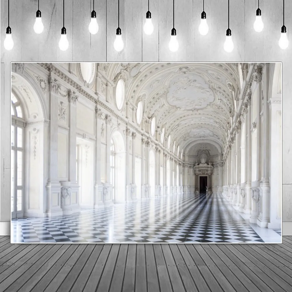 

Sacred Palace Pillars Arch Corridor Backgrounds Hallway Interior Pure White Marble Photography Backdrops Photographic Portrait