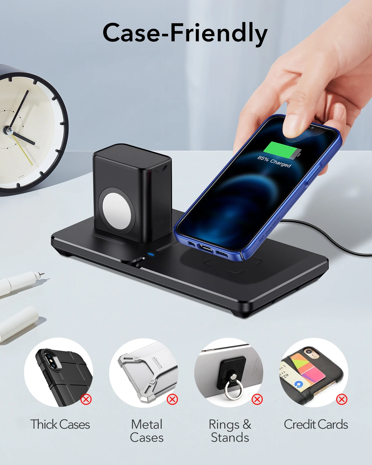 esr wireless charger for iphone 13 12 11 pro max for iwatch 5 4 3 for airpods pro fast charger 2 in 1 wireless charging pad free global shipping