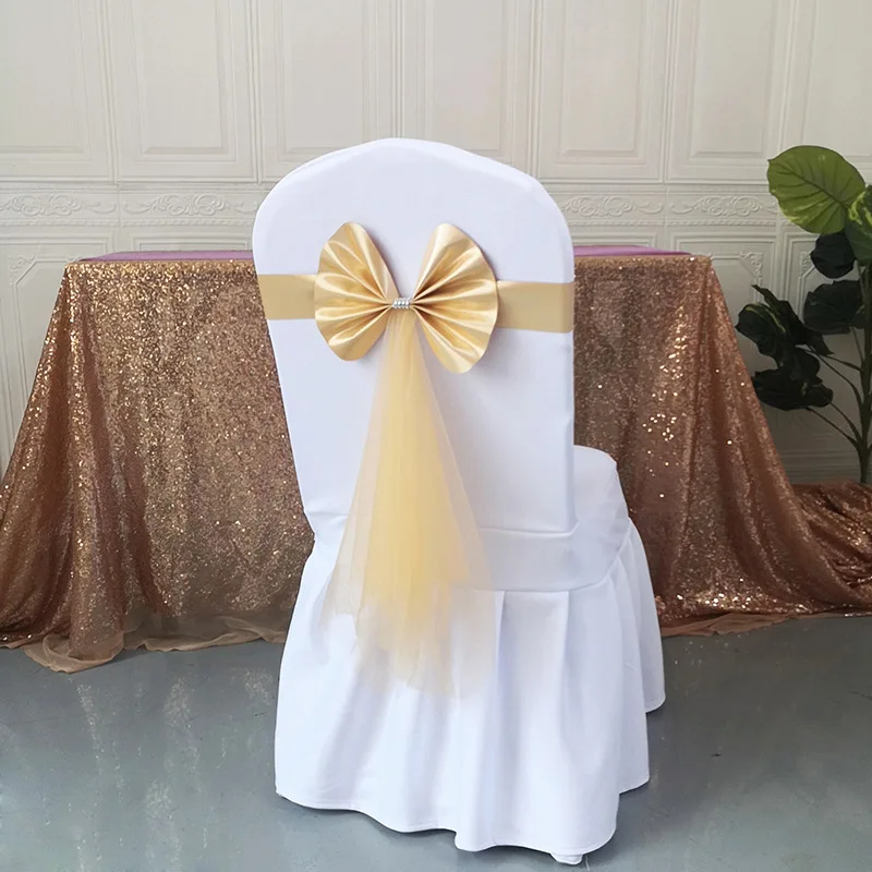 

Wedding Props Hotel Chair Cover Chair Back Flower Hotel Tie-Free Bow Elastic Belt Chair Back Cover Decoration