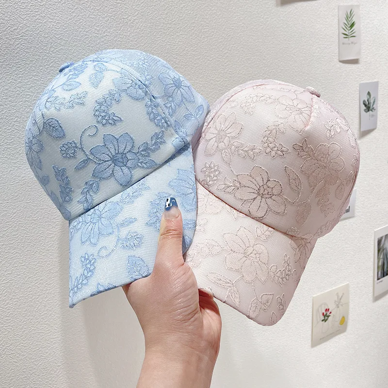 

2023 Summer Korean Women's Lace Flowers Baseball Cap Girls Sweet Sunscreen Sun Hat Fashion Simple Breathable Baseball Cap